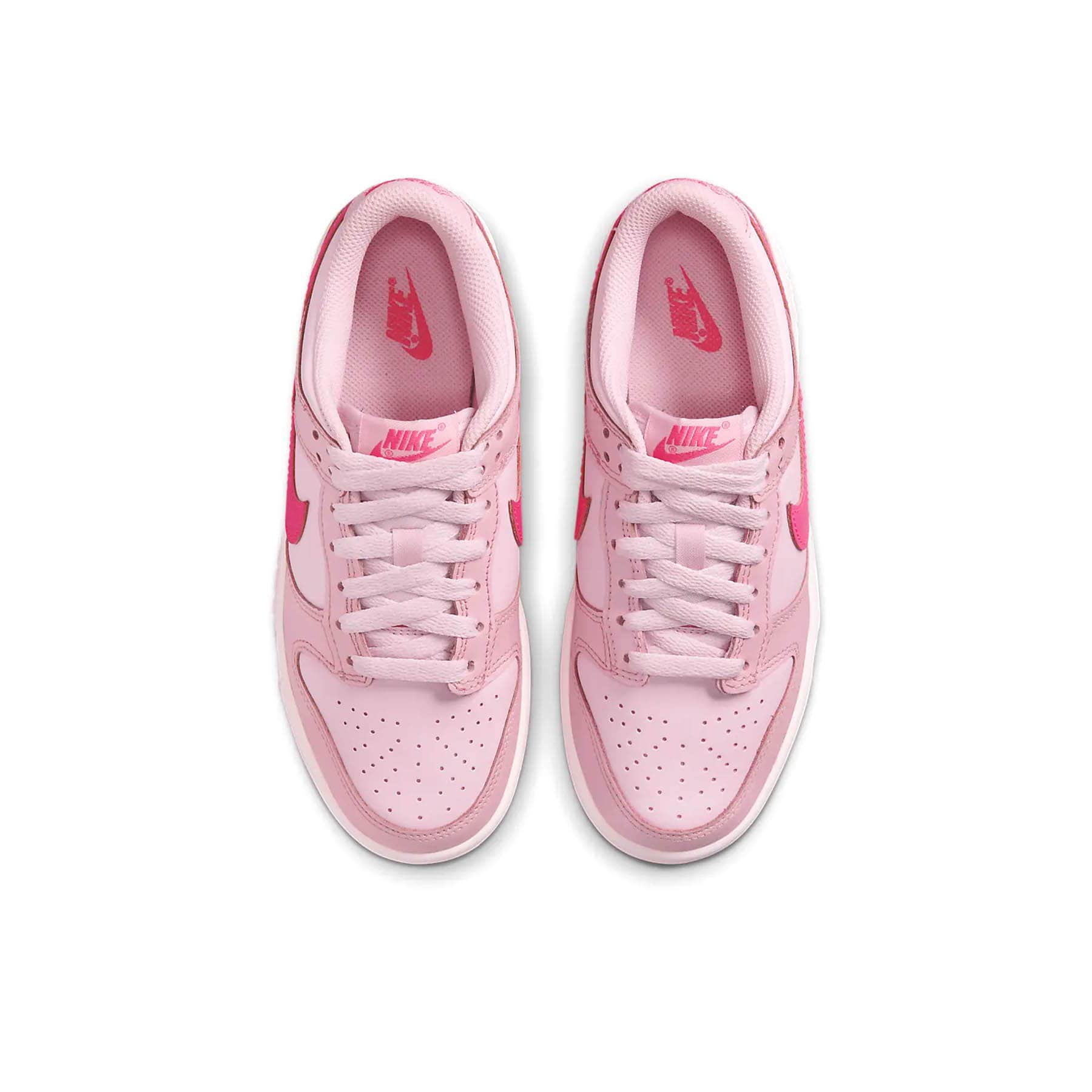 Nike Dunk Low GS Triple Pink trainers top view showing laces