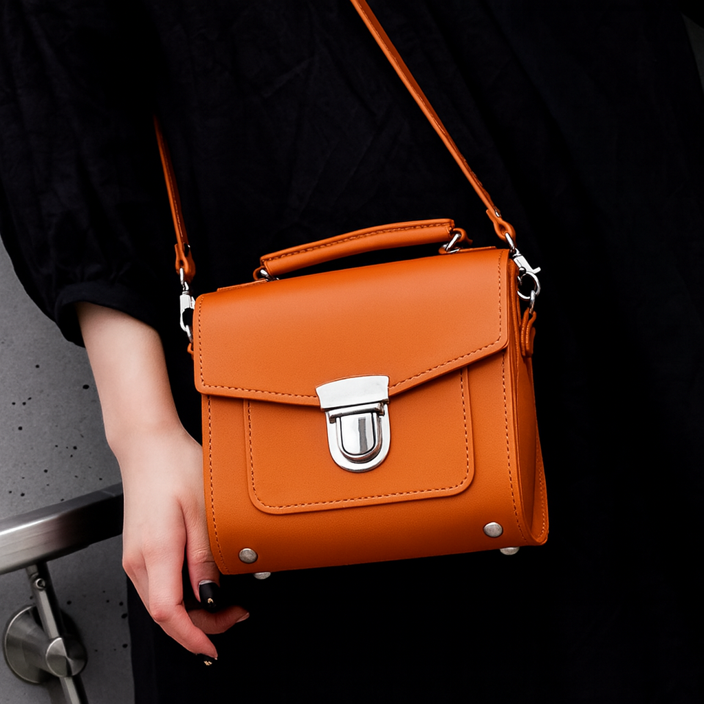 Zatchels Orange Sugarcube handbag model view