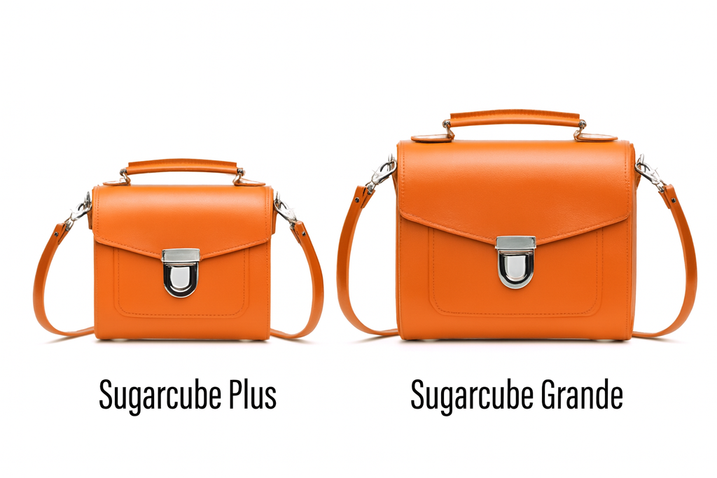 Zatchels Orange Sugarcube handbag size guide view