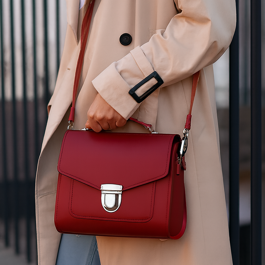 Zatchels Oxblood Sugarcube handbag model view