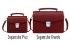 Zatchels Oxblood Sugarcube handbag size guide view