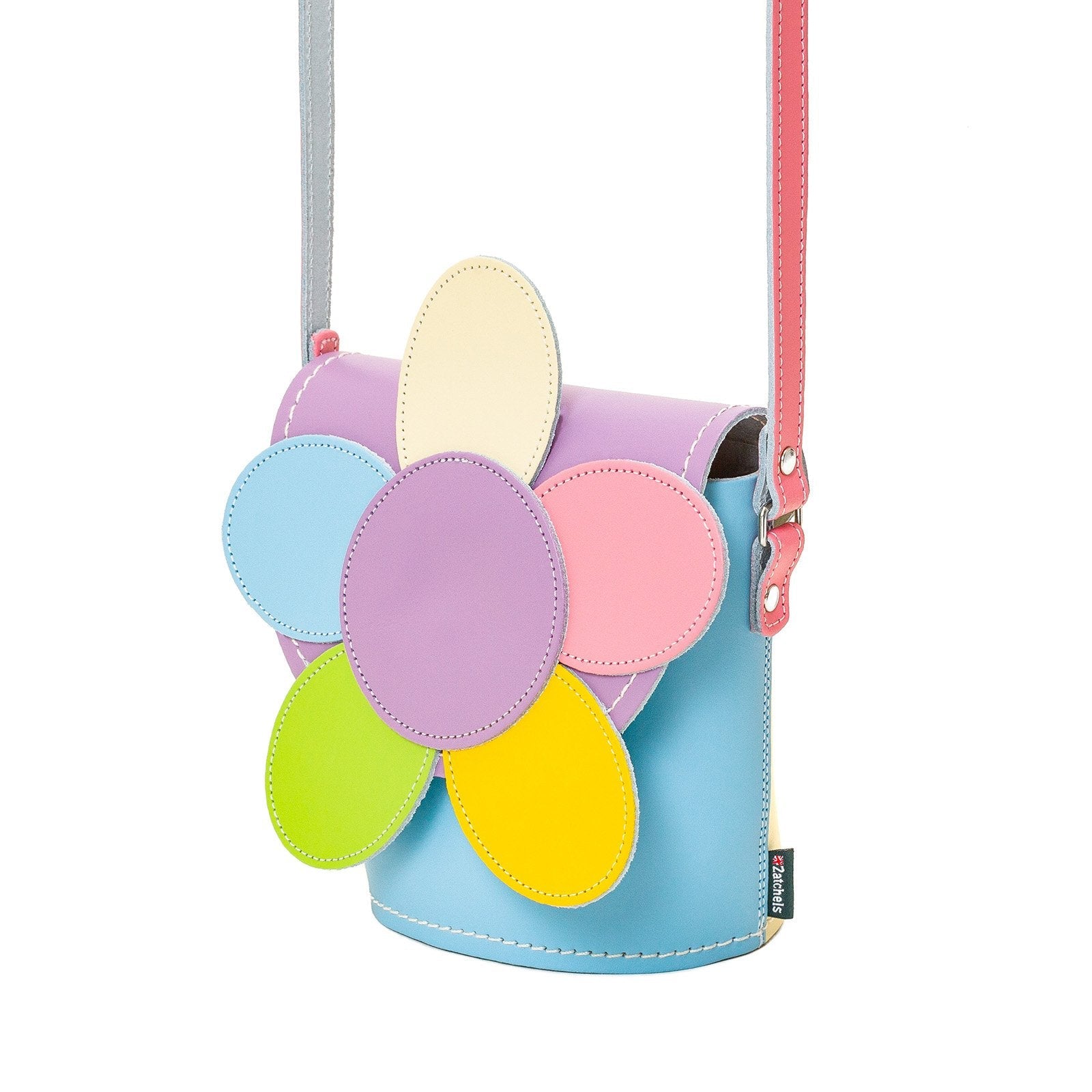 Zatchels Pastel Kaleidoscope daisy barrel bag side view