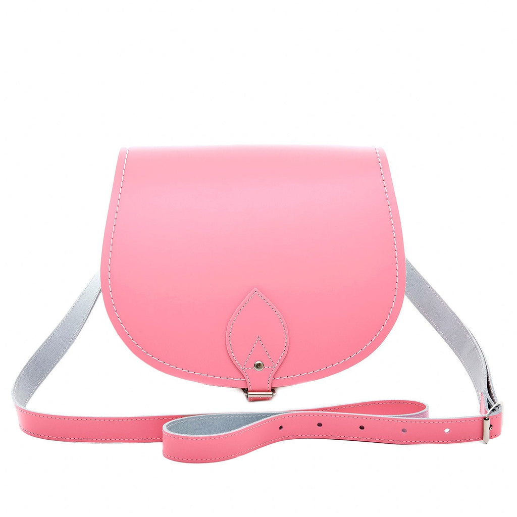 Zatchels Pastel Pink Handmade Leather Saddle Bag front view