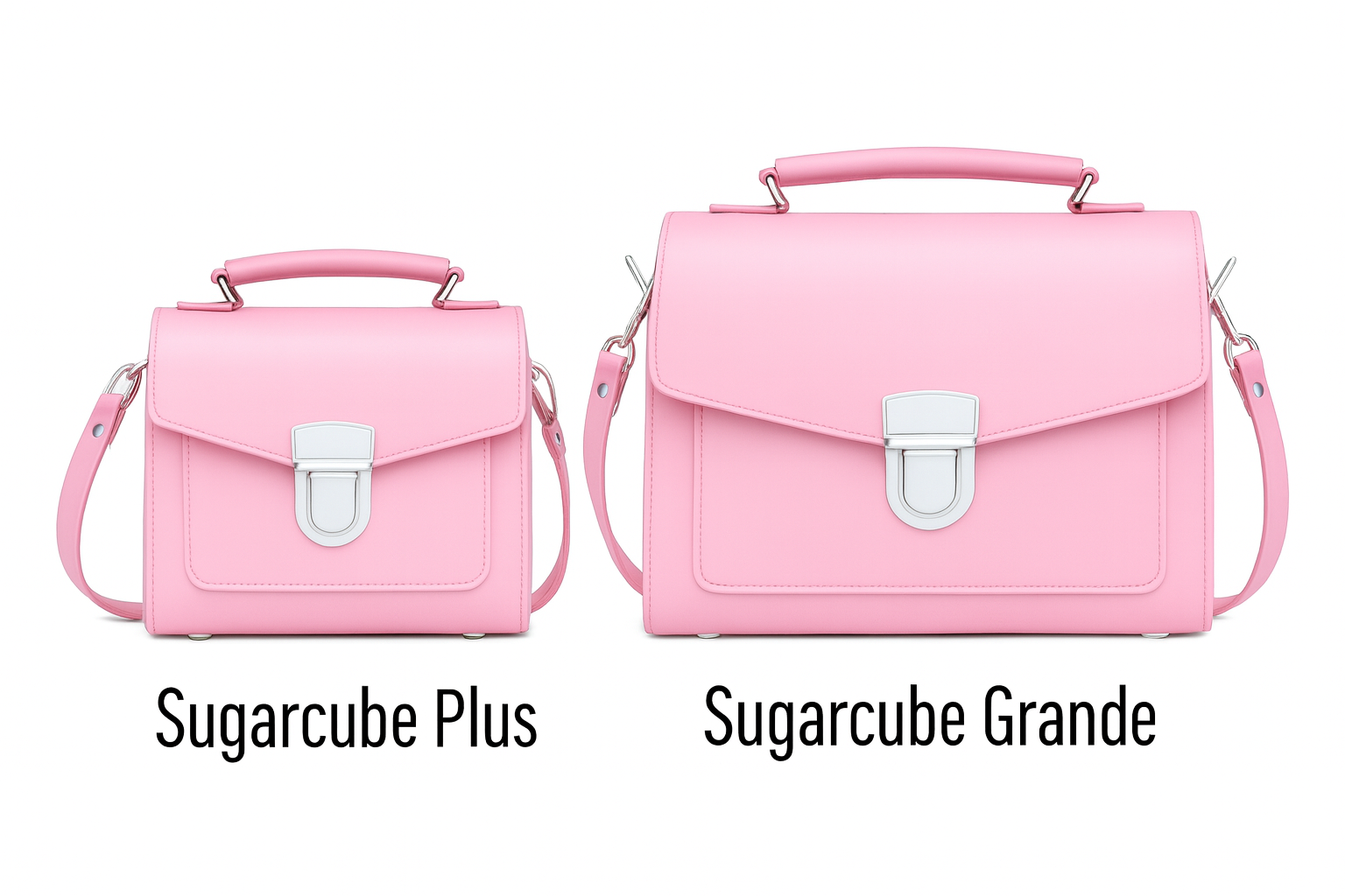 Zatchels Pastel Pink Sugarcube handbag size guide view