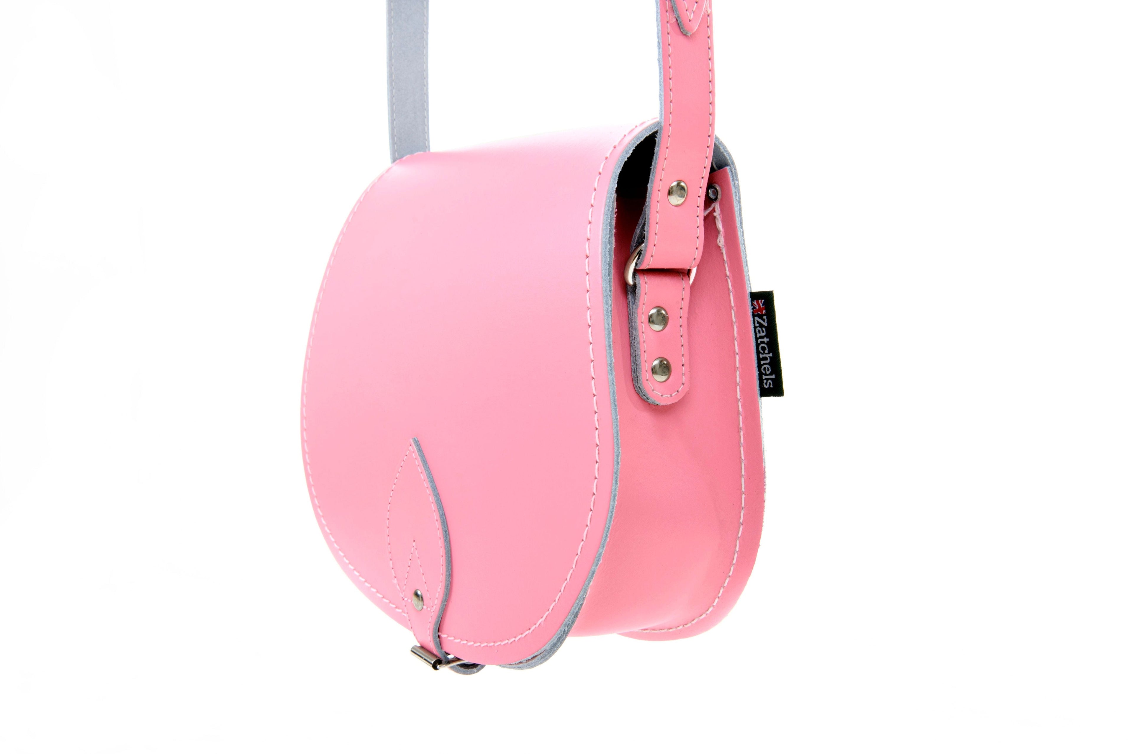 Zatchels Pastel Pink leather saddle bag side view