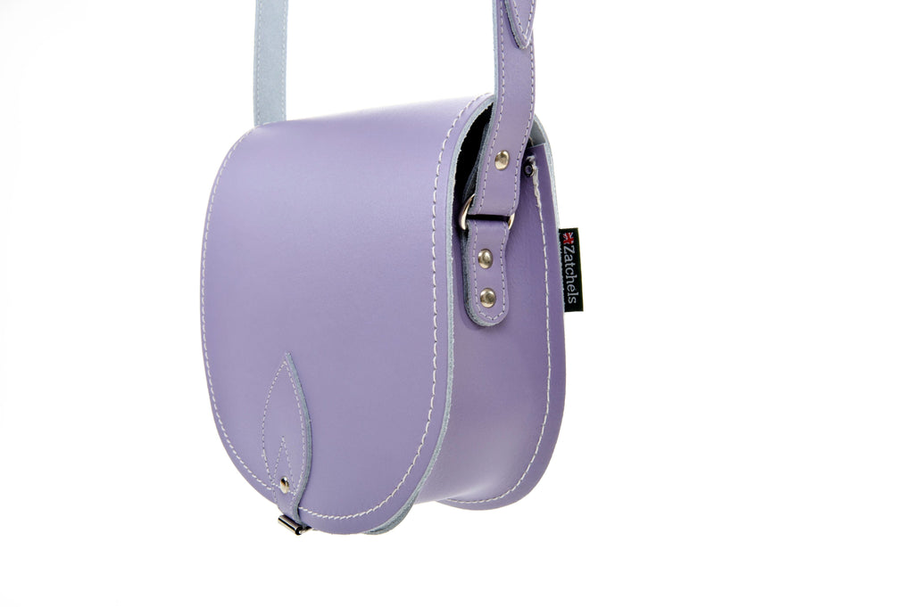 Zatchels Pastel Violet leather saddle bag side view