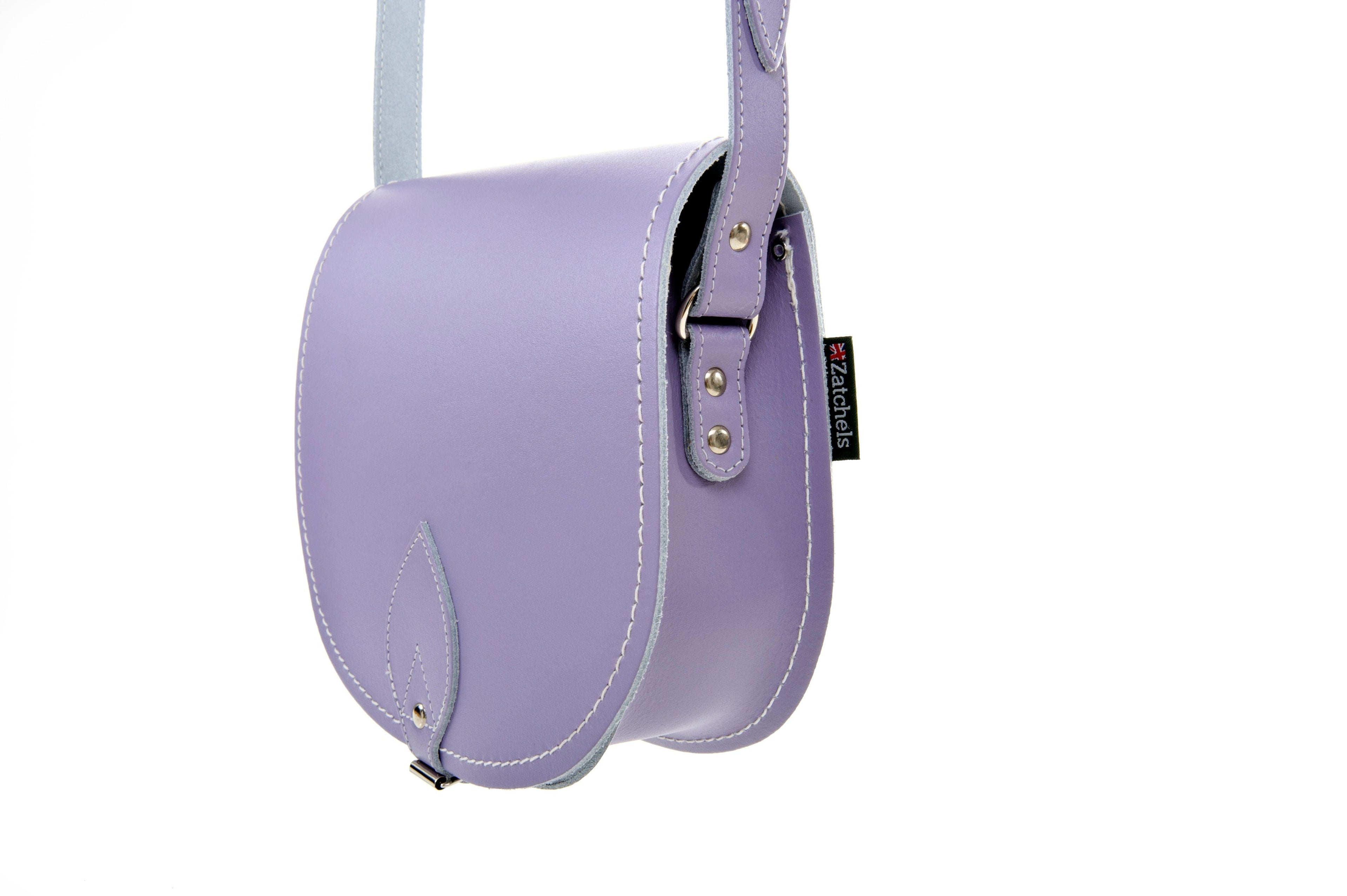 Zatchels Pastel Violet leather saddle bag side view