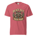 Front view of a Watermelon T-shirt featuring a cheerful raccoon graphic with peace signs and “Peace Out Trash Panda” text.