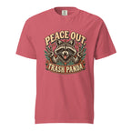 Front view of a Watermelon T-shirt featuring a cheerful raccoon graphic with peace signs and “Peace Out Trash Panda” text.