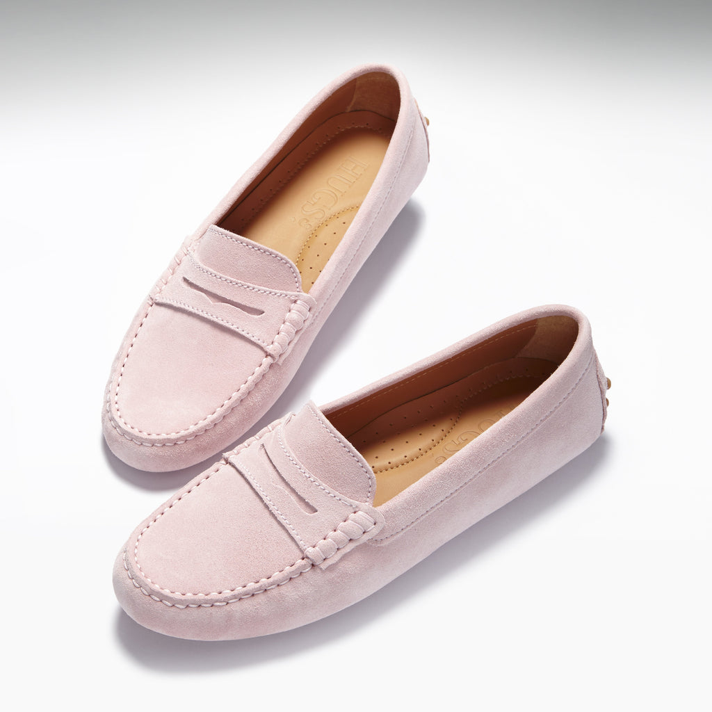 Hugs & Co Womens Penny Driving Loafers Ice Pink Suede