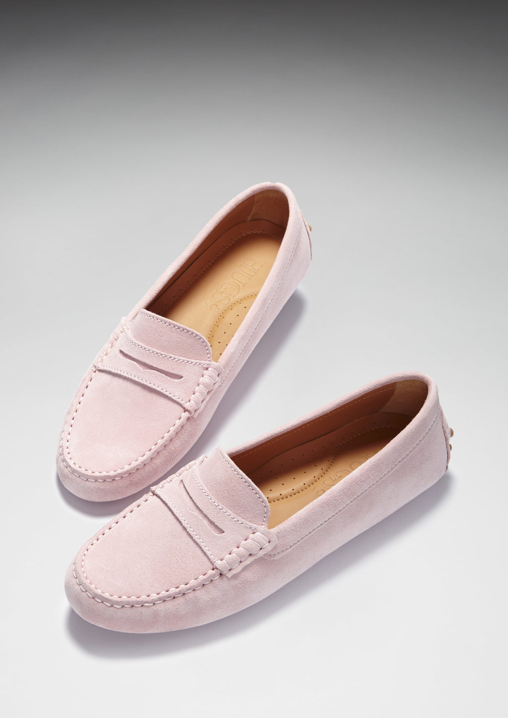 Hugs & Co Womens Penny Driving Loafers Ice Pink Suede