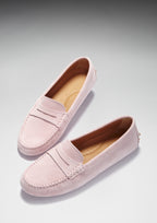 Hugs & Co Womens Penny Driving Loafers Ice Pink Suede