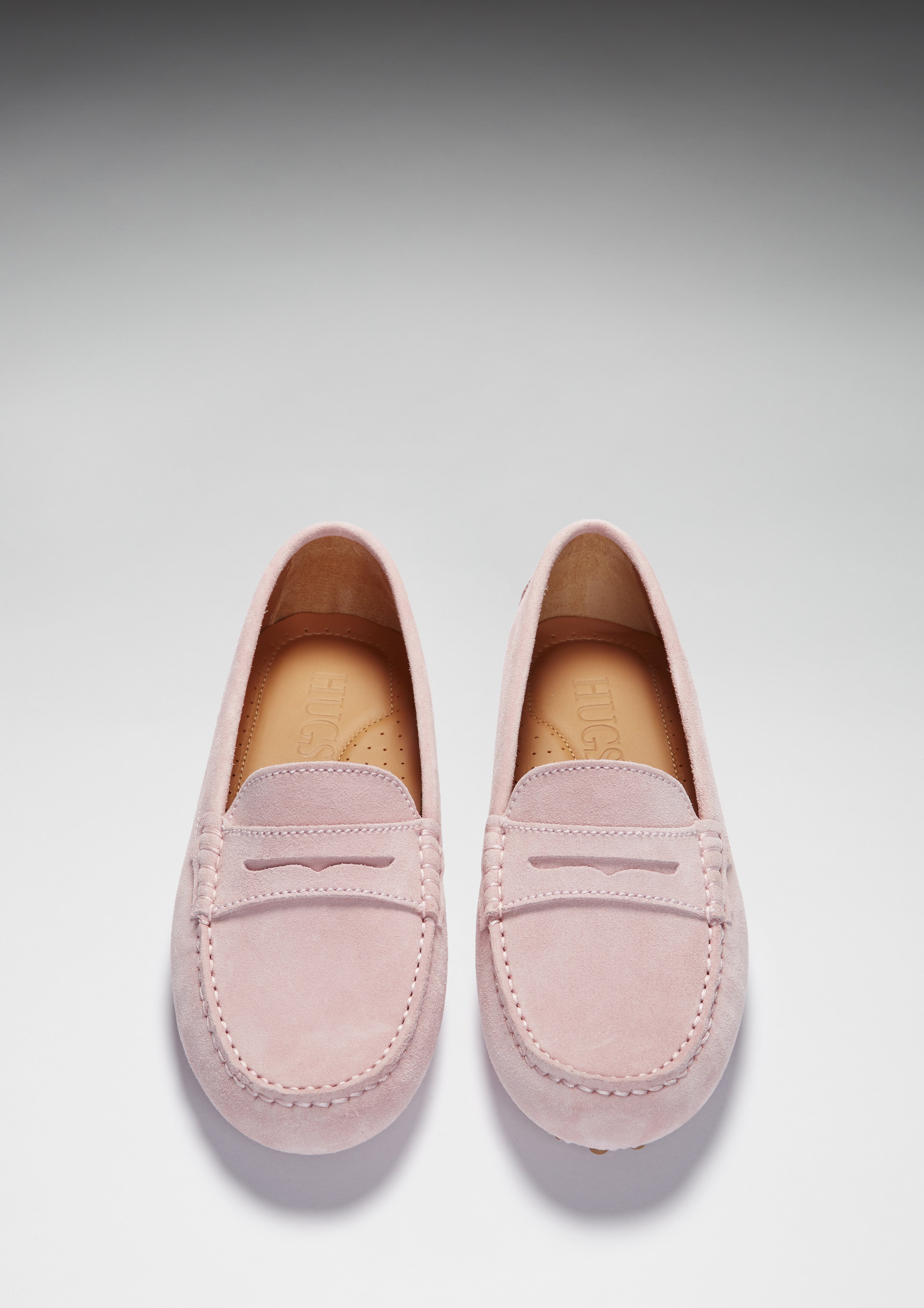 Hugs & Co Womens Penny Driving Loafers Ice Pink Suede
