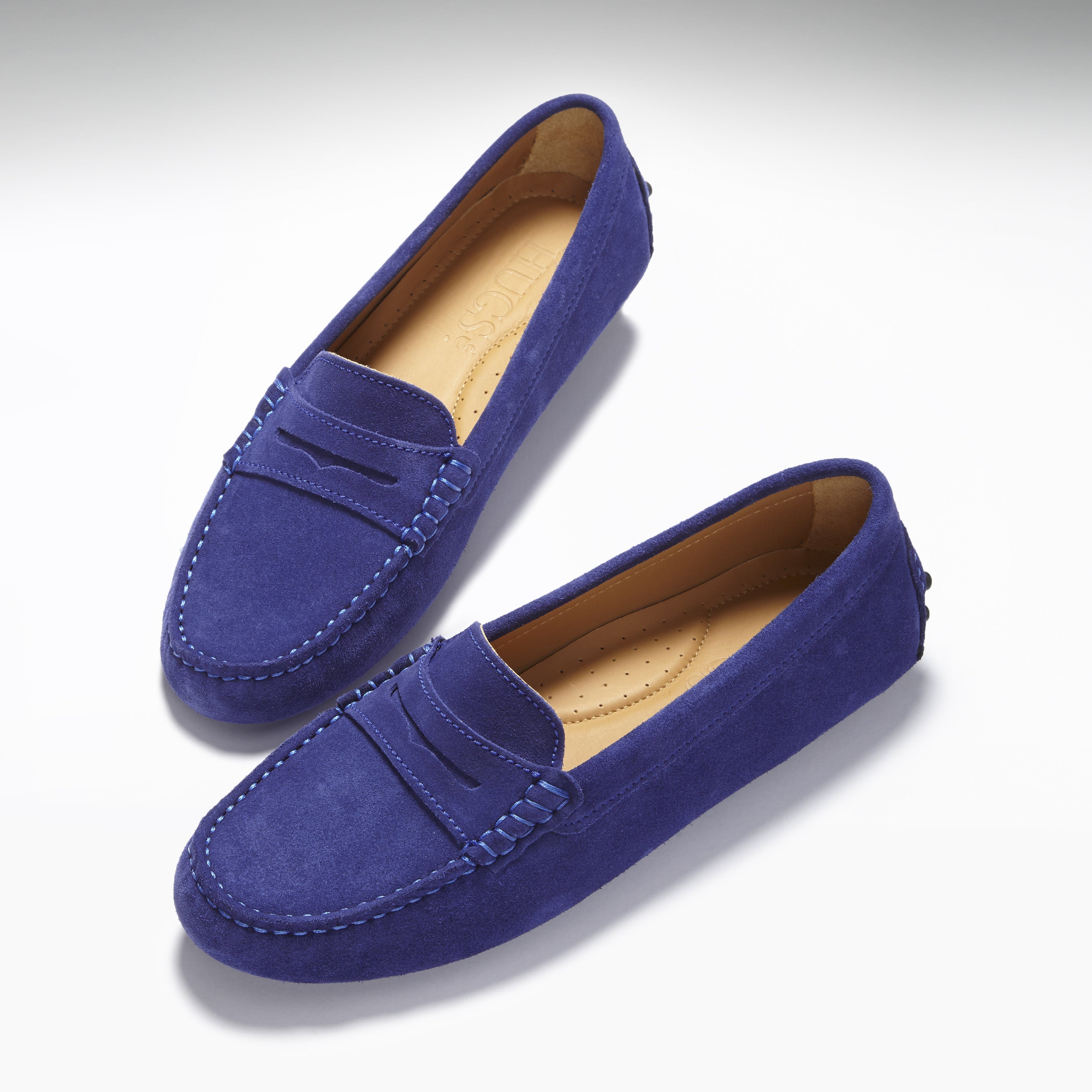 Hugs & Co Womens Penny Driving Loafers Ink Blue Suede