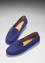 Hugs & Co Womens Penny Driving Loafers Ink Blue Suede