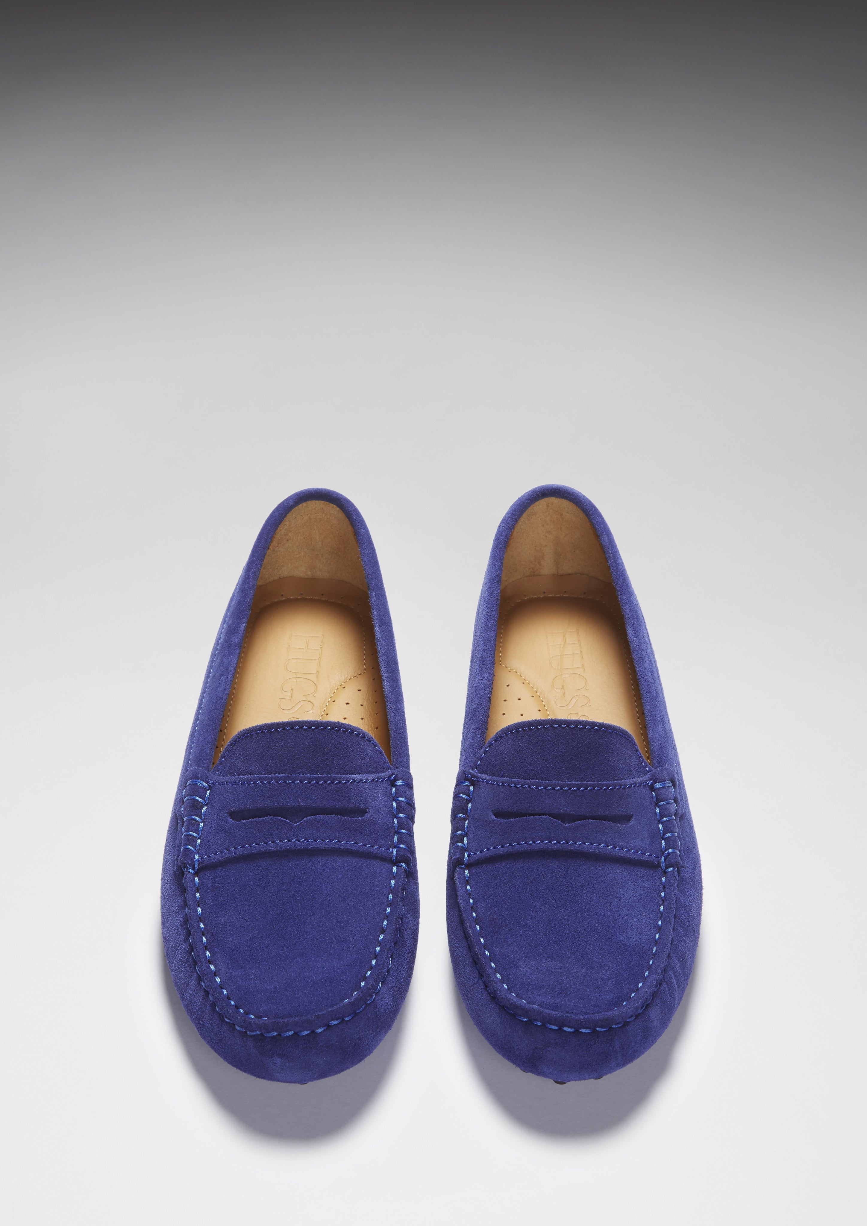 Hugs & Co Womens Penny Driving Loafers Ink Blue Suede