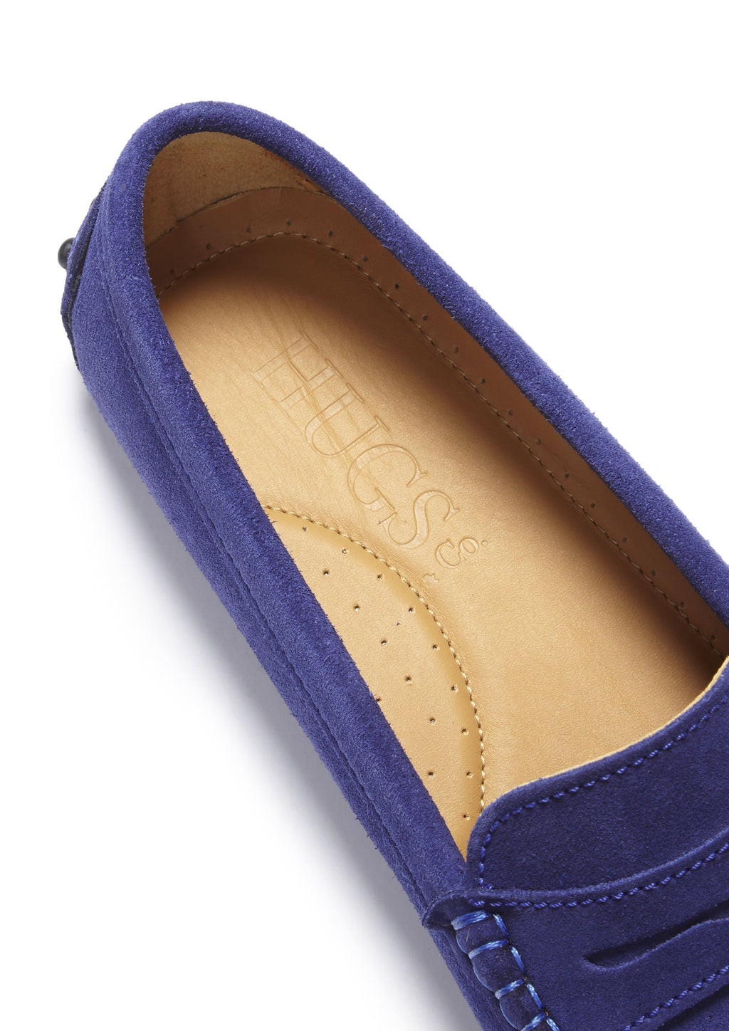 Hugs & Co Womens Penny Driving Loafers Ink Blue Suede