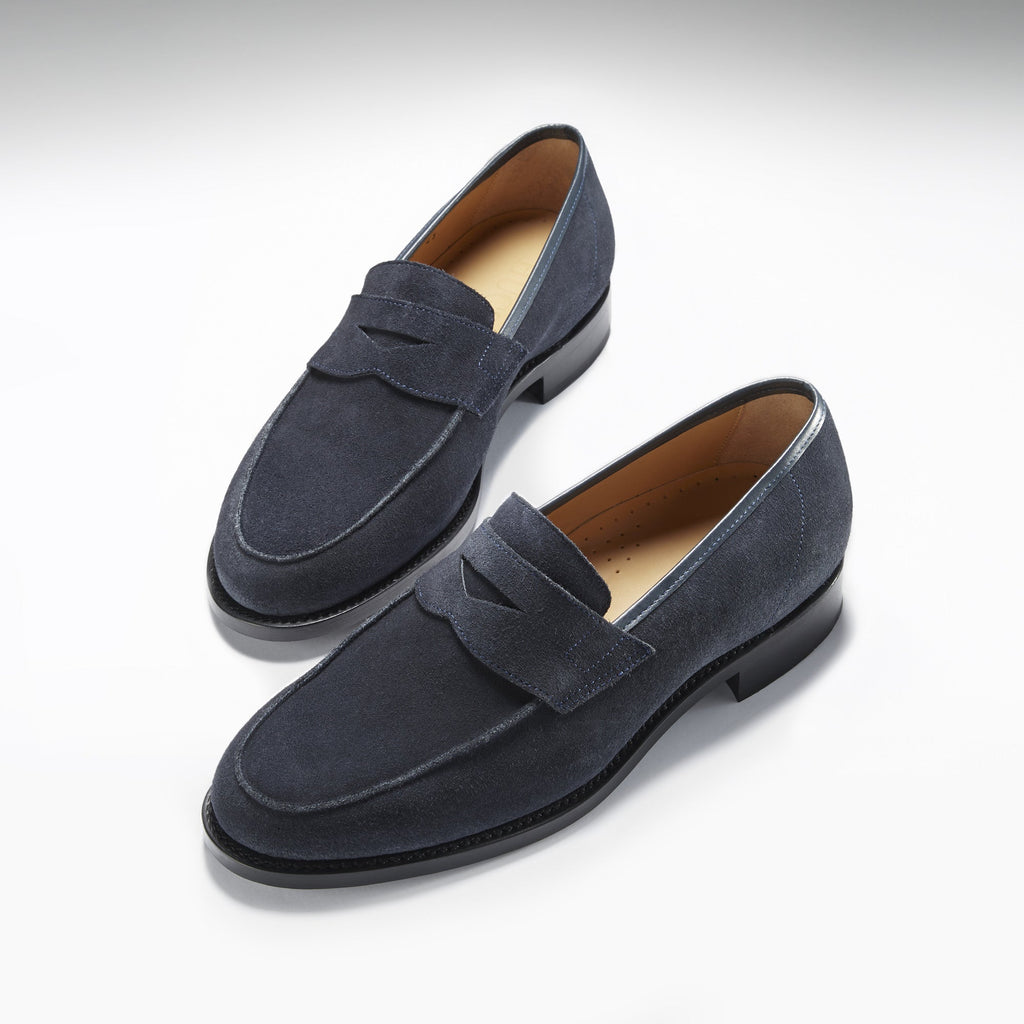 Hugs & Co Mens Navy Blue Suede Loafers Welted Leather Sole