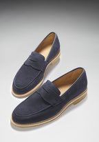 Hugs & Co Mens Blue Suede Loafers Crepe Rubber Welted Sole