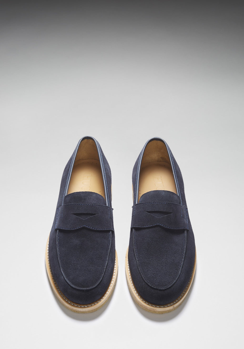 Hugs & Co Mens Blue Suede Loafers Crepe Rubber Welted Sole