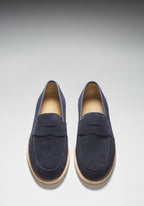 Hugs & Co Mens Blue Suede Loafers Crepe Rubber Welted Sole