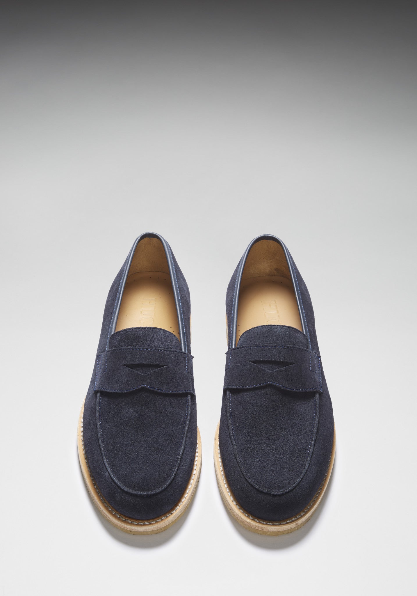 Hugs & Co Mens Blue Suede Loafers Crepe Rubber Welted Sole