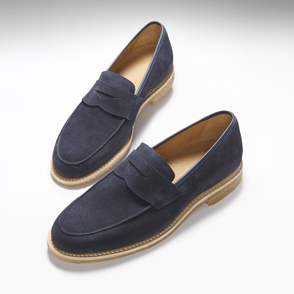Hugs & Co Mens Blue Suede Loafers Crepe Rubber Welted Sole