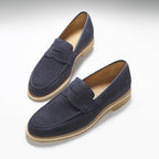 Hugs & Co Mens Blue Suede Loafers Crepe Rubber Welted Sole