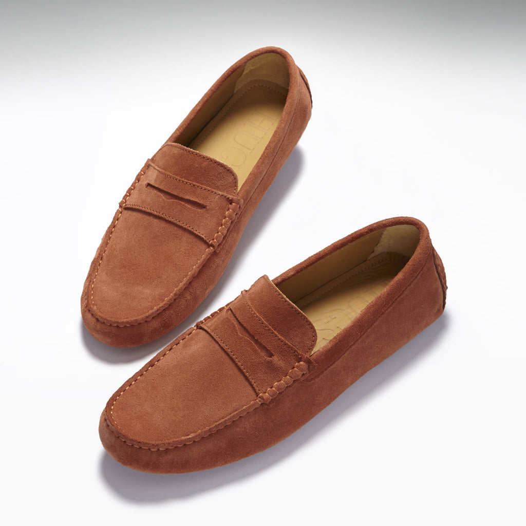 Hugs & Co Mens Penny Driving Loafers Rust Suede