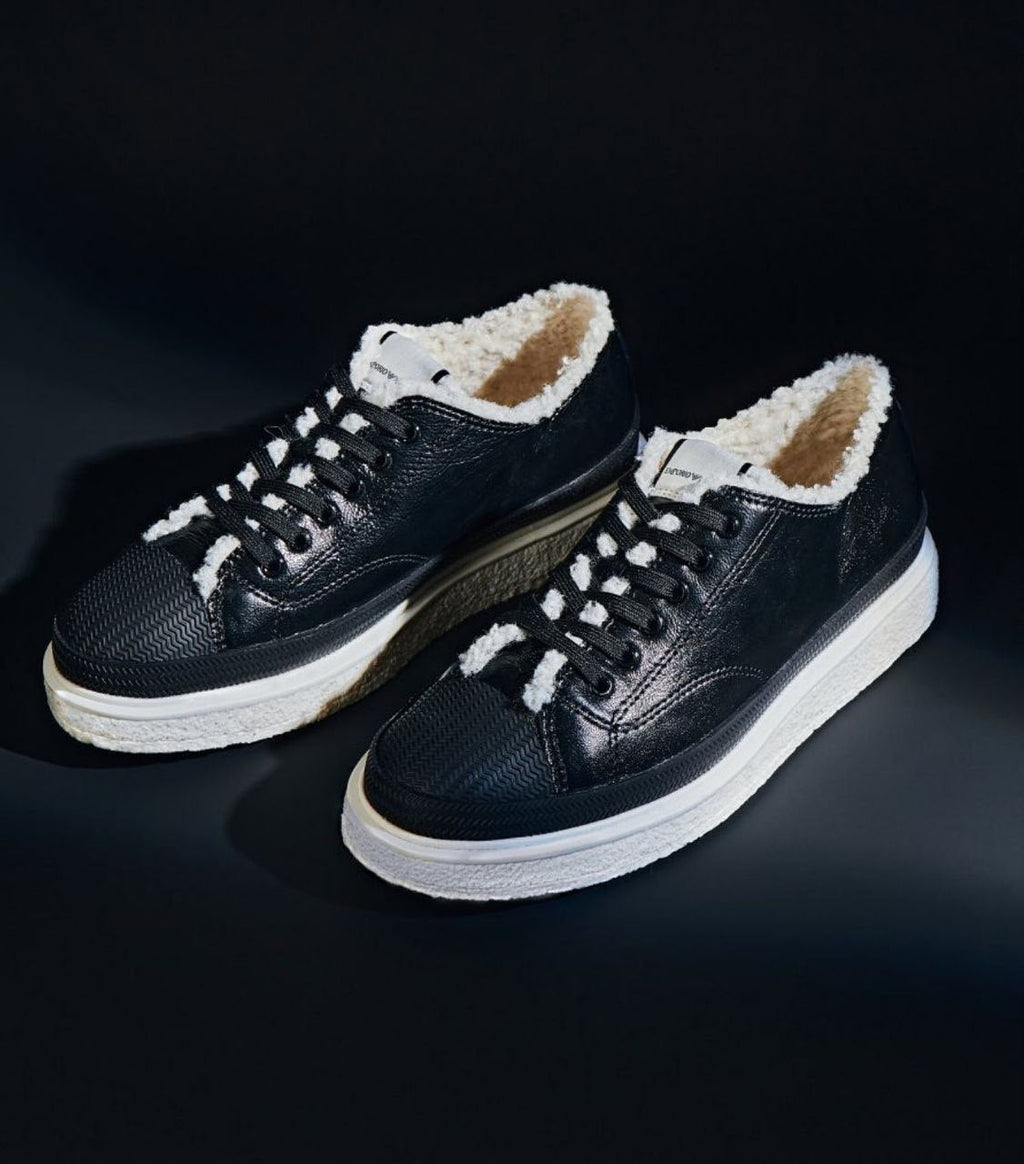 Armani Black Leather Faux Fur Womens Sneakers UK 5 EU 38