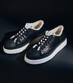 Armani Black Leather Faux Fur Womens Sneakers UK 5 EU 38