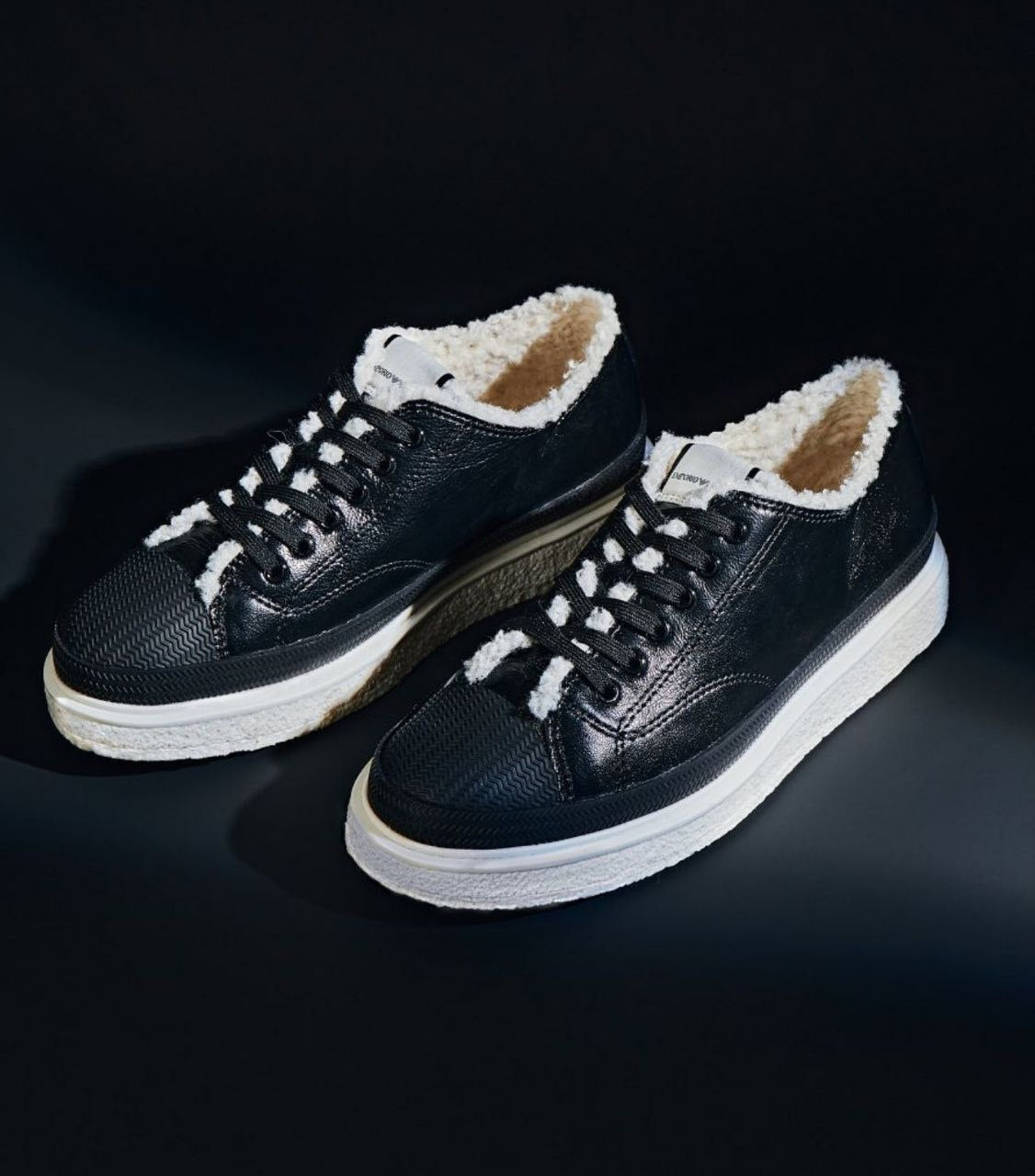 Armani Black Leather Faux Fur Womens Sneakers UK 5 EU 38