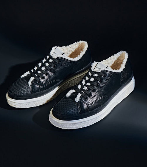 Armani Black Leather Faux Fur Womens Sneakers UK 5 EU 38