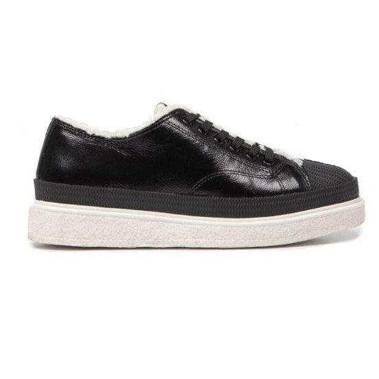 Armani Black Leather Faux Fur Womens Sneakers UK 5 EU 38