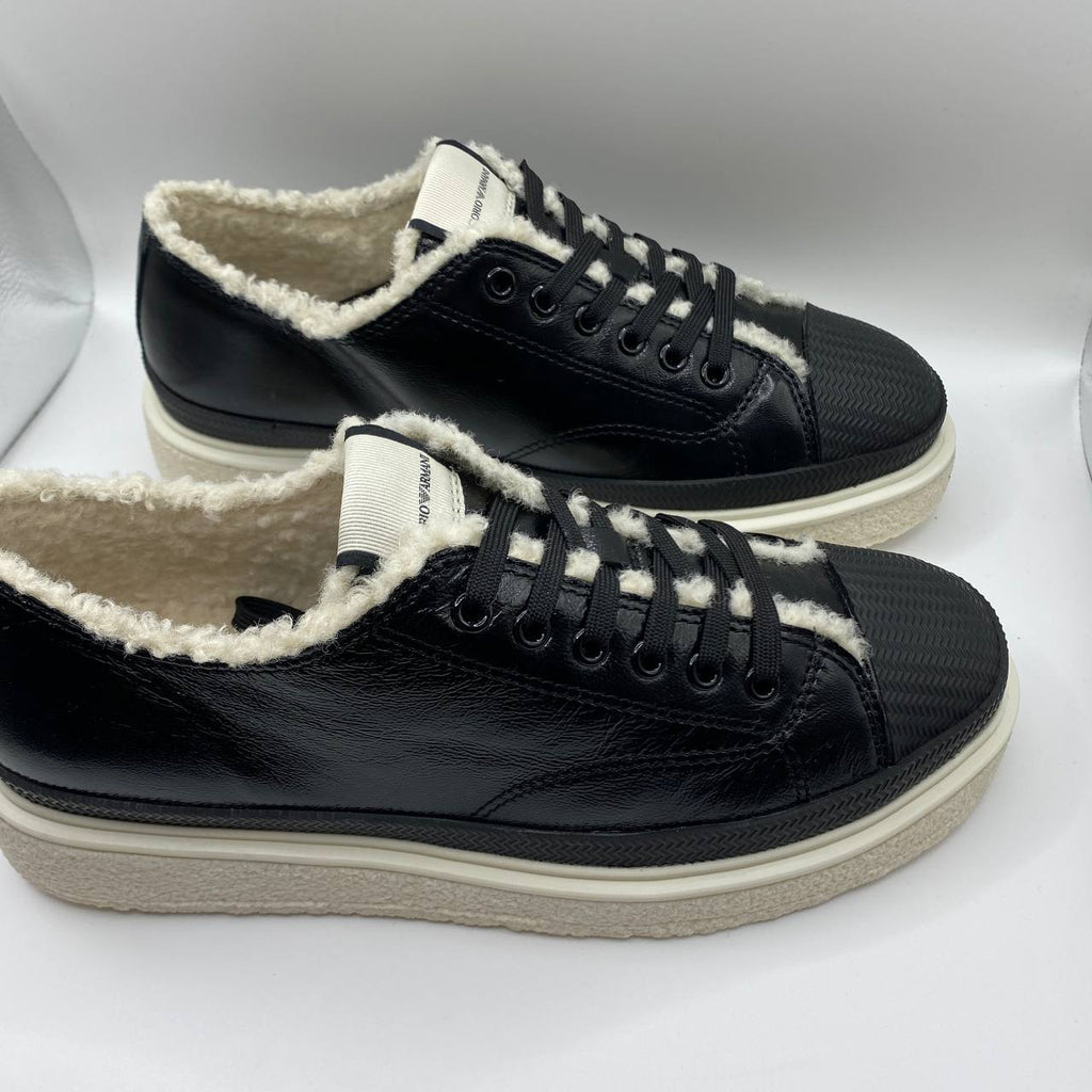 Armani Black Leather Faux Fur Womens Sneakers UK 5 EU 38