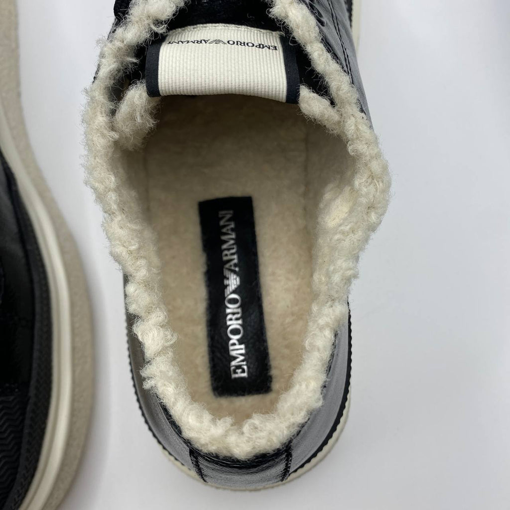 Armani Black Leather Faux Fur Womens Sneakers UK 5 EU 38
