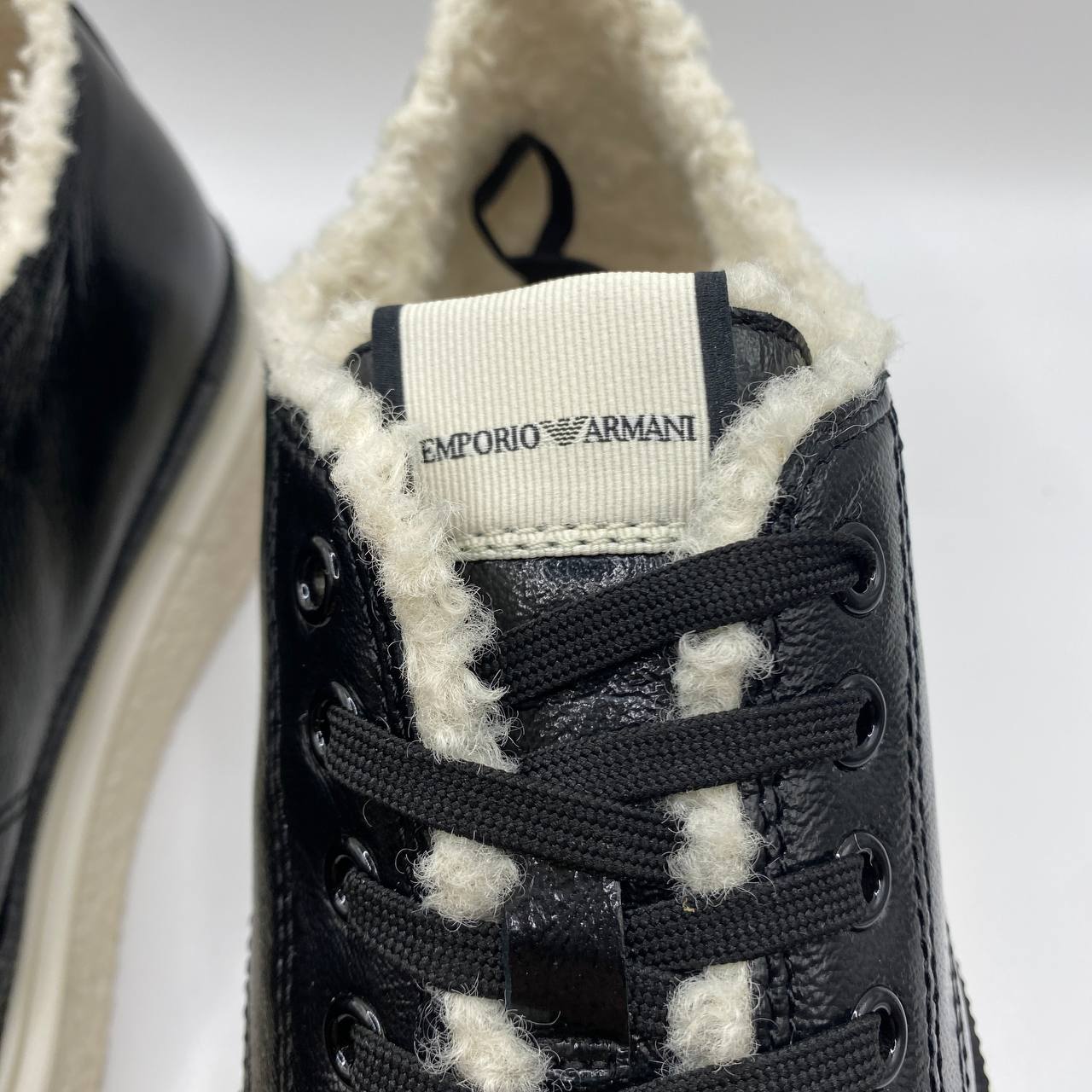 Armani Black Leather Faux Fur Womens Sneakers UK 5 EU 38