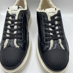 Armani Black Leather Faux Fur Womens Sneakers UK 5 EU 38