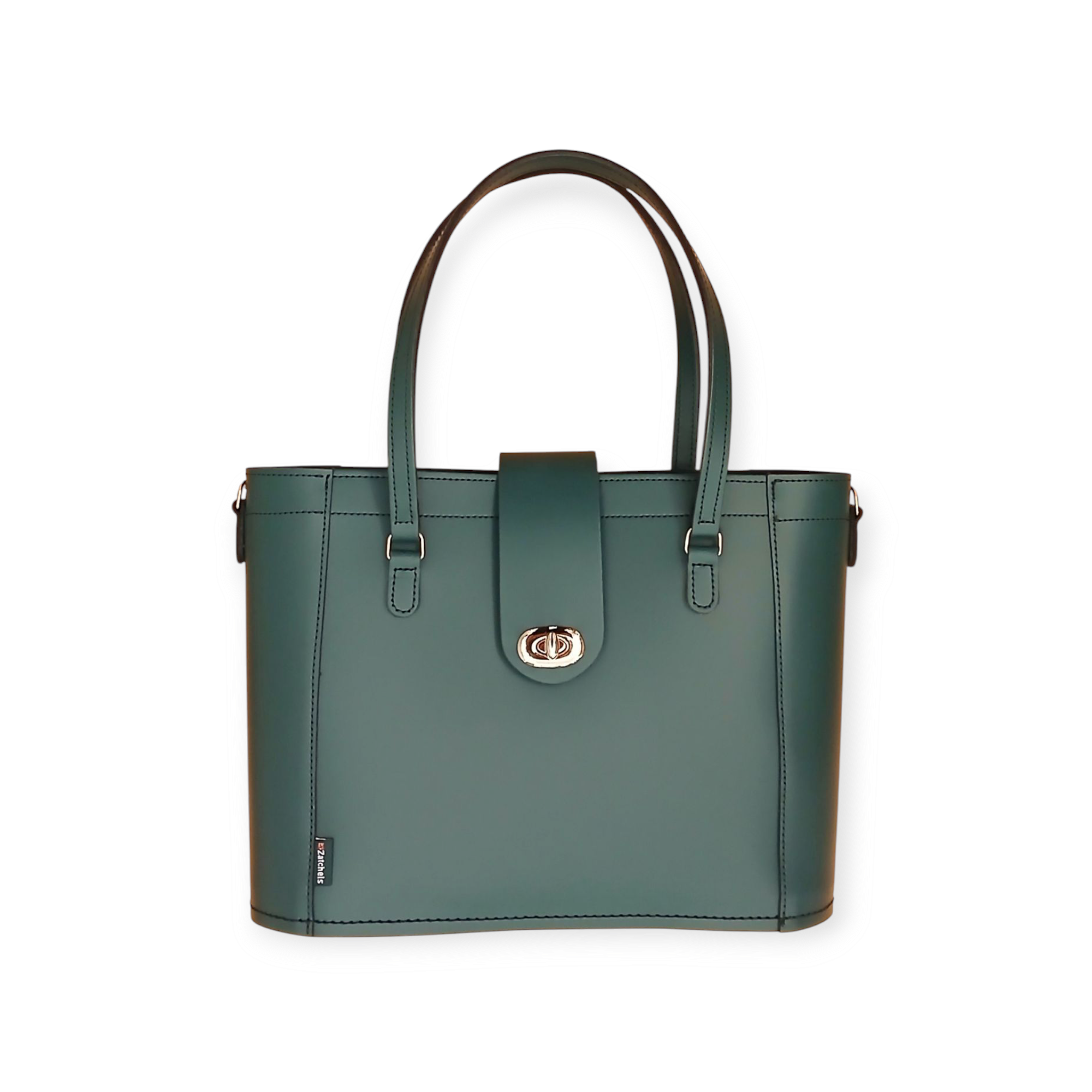 Zatchels Pine Mini Twist Lock Leather Shopper Bag front view