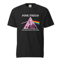 Black T-shirt featuring Sigmund Freud in a pink triangle with a rainbow beam, "PINK FREUD," and "THE DARK SIDE OF YOUR MOM."
