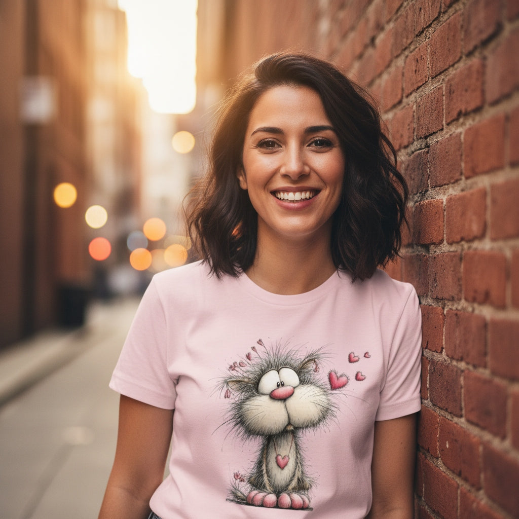 Cat with Heart Necklace Looking Up T-Shirt - Valentine's Day Love & Hope by StayClothed.com