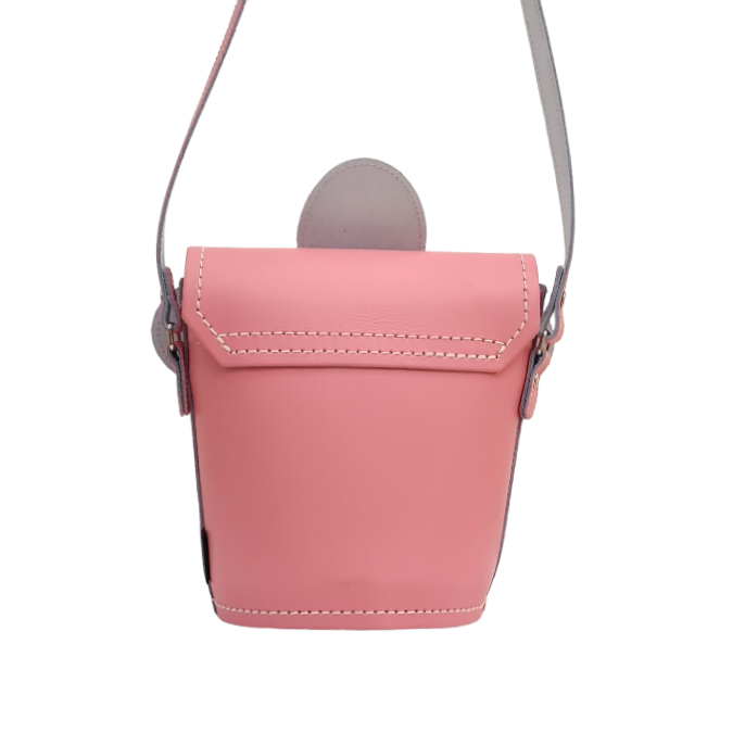 Zatchels Pastel Pink Daisy leather barrel bag back view