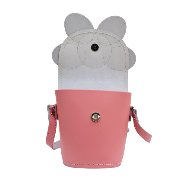 Zatchels Pastel Pink Daisy leather barrel bag open view