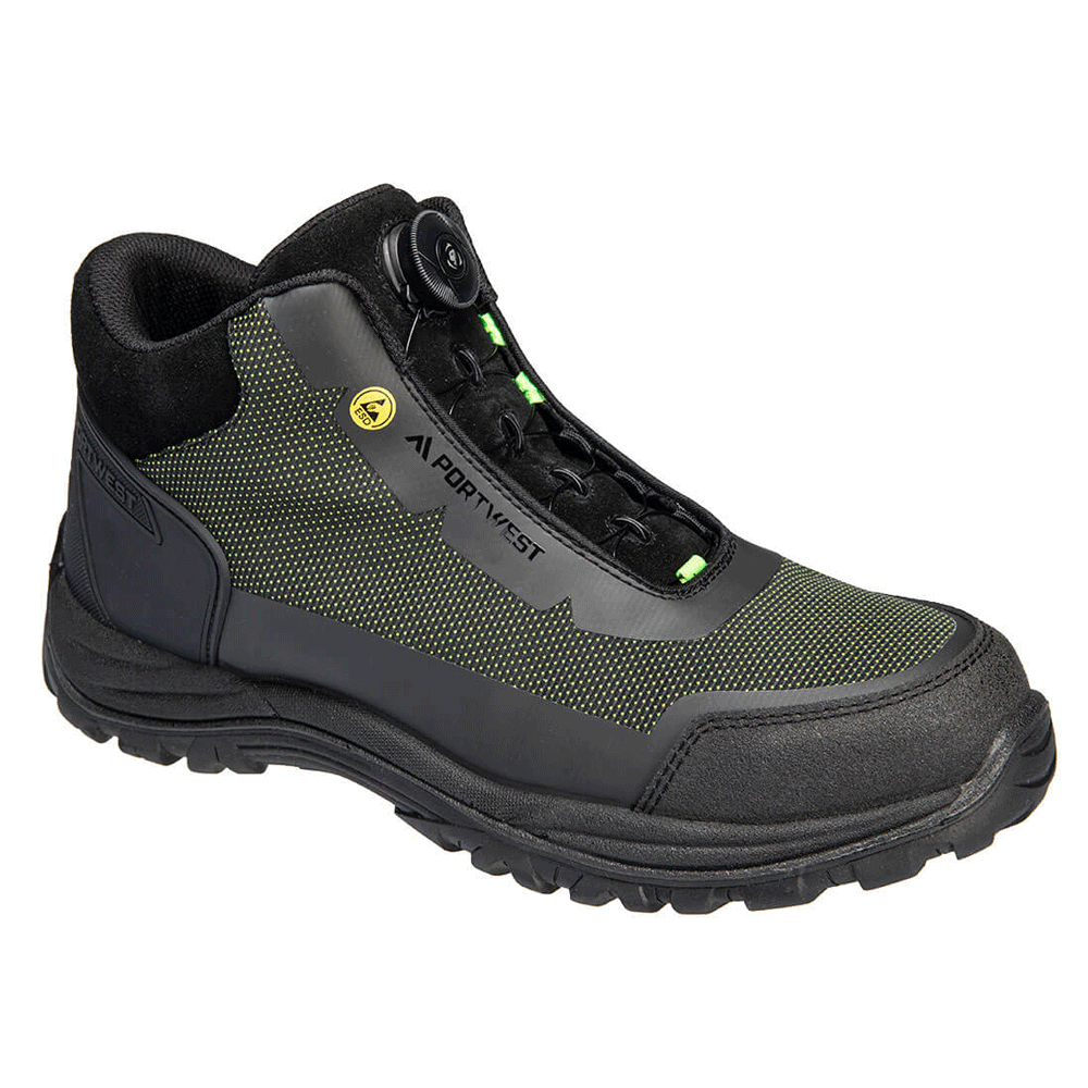 Portwest FE04 Girder Composite Mid Safety Boots S3S ESD SR FO Black/Green