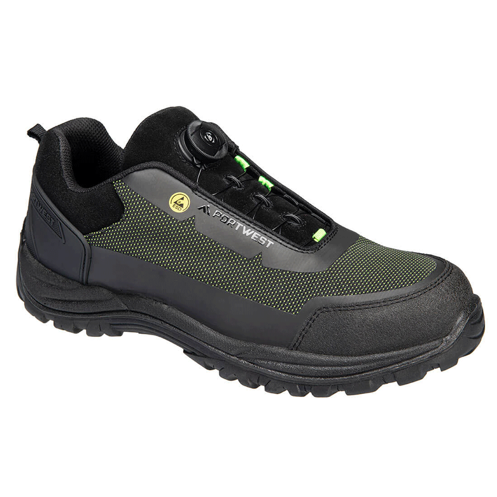 Portwest FE05 FX2 Girder Composite Low Shoe S3S ESD SR FO Safety Trainers Black/Green