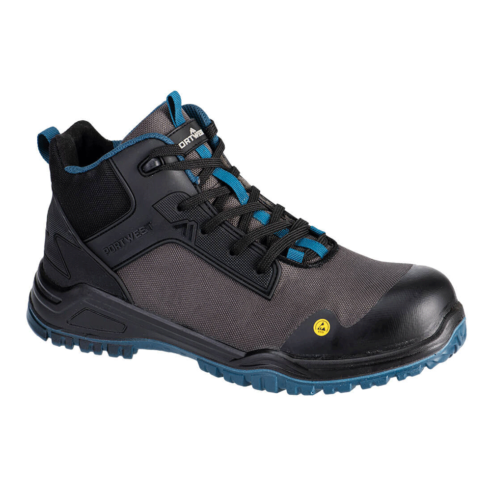 Portwest FE01 FX2 Bevel Composite Mid Safety Boots S3S ESD SR FO Black/Grey / Black/Teal