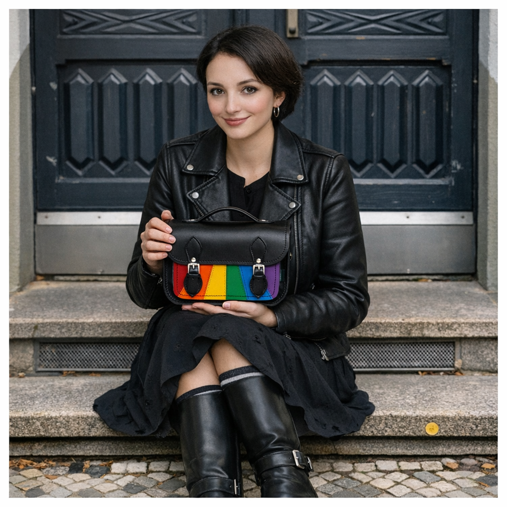 Zatchels Pride Rainbow midi satchel model view