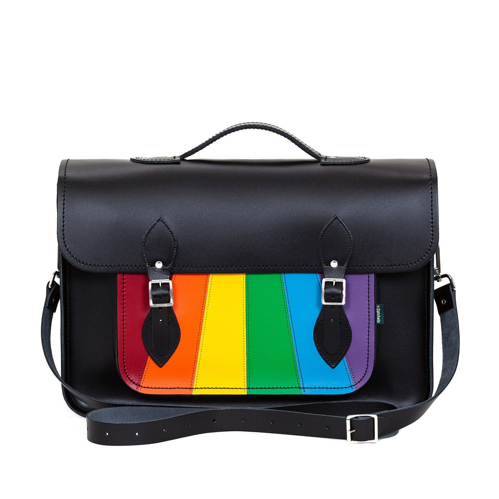 Zatchels Pride Rainbow leather satchel side view
