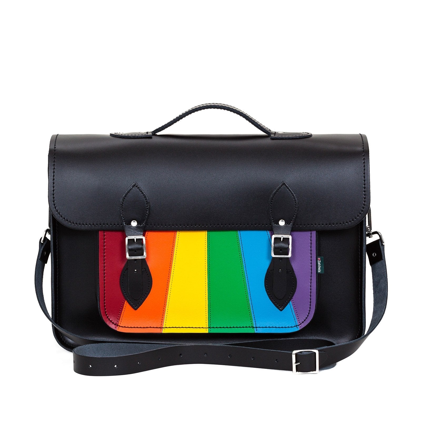 Zatchels Pride Rainbow leather satchel side view