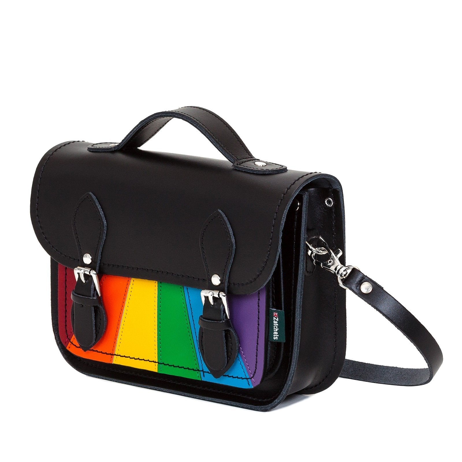 Zatchels Pride Rainbow leather midi satchel side view